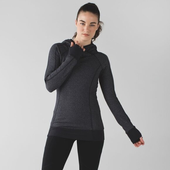 Lululemon Think Fast Hoodie Heathered Herringbone Black/Gray 26110 - Picture 2 of 14